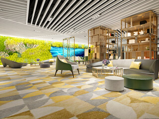 3d render of luxury office  and hotel lobby