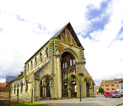 Church of St-Pierre in Ville de Doullens, France. The ruins of Saint-Pierre, partly of the 13th century.