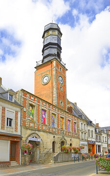Belfry in Ville de Doullens, France. Belfry that belongs to the set of belfries of Belgium and France - UNESCO World Heritage Site