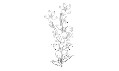 Fototapeta premium Coloring page | floral vintage sketch coloring page Set of different flower linen on white background.