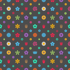 Vector flat flowers, leaves silhouette seamless pattern. Cute soft color design for stickers, labels, tags, gift wrapping paper, greeting cards, posters and banner design
