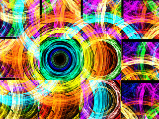 Composición de arte abstracto digital consistente en trazos circulares concéntricos encajonados en una cuadrilla formando una especie de remolino fantástico de comportamiento exótico. © Pedroml