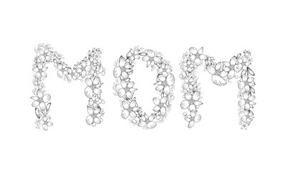 Mom Coloring page | minimal botanical black and white with line art hand-Drawn Botanical Illustrations.