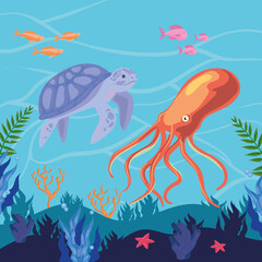 Obraz na płótnie Canvas turtle and ocutopus in ocean