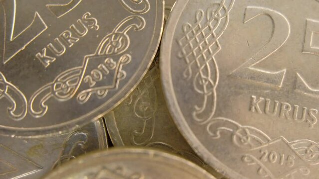 25 Kuruş (Turkish Lira) close-up shot. Metal coin. Turkish currency Lira TRY.