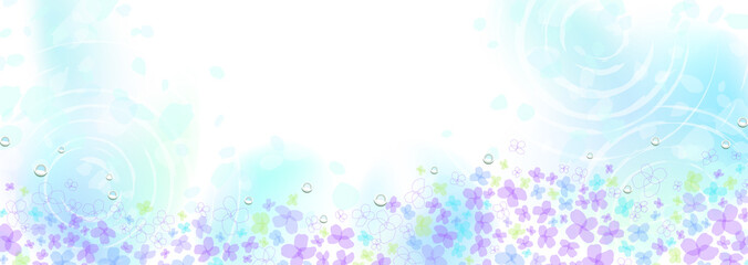 梅雨の晴れ間　水面と紫陽花の幻想的なイラスト