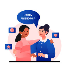 Fototapeta premium Concept of friendship. Girl hugs her friend and talks to her. Metaphor of homosexuality, love and support. Design for invitation and greeting cards, celebration. Cartoon flat vector illustration