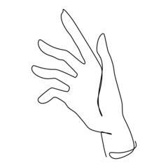 Continuous single non-painted hand line in opened shape drawn from the hand picture silhouette. Line art. Hand drawn style vector illustration