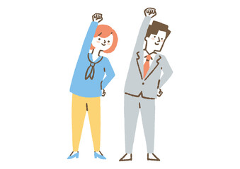 ガッツポーズをする会社員_男女