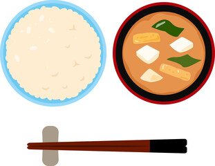 玄米ご飯と味噌汁の俯瞰