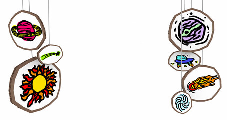 Space Cut-Out Mobile Drawings Planets Galaxy Universe Sci-Fi 4K 3d Illustration