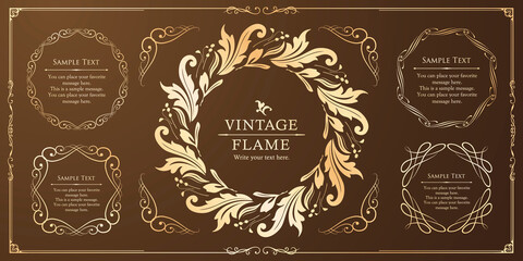 高級感のある豪華なあしらい。見出しや飾り罫のセット。デザイン素材。装飾素材。	
