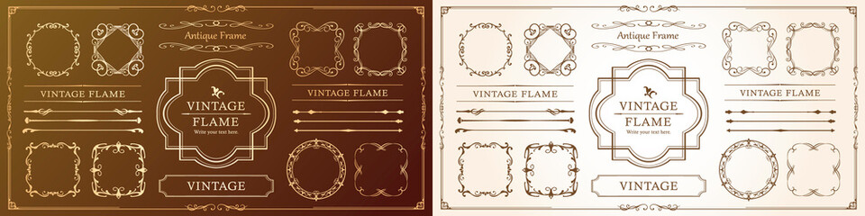 高級感のある豪華なあしらい。見出しや飾り罫のセット。デザイン素材。装飾素材。	
