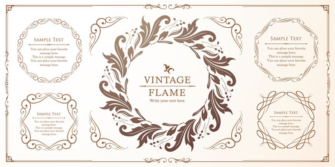 高級感のある豪華なあしらい。見出しや飾り罫のセット。デザイン素材。装飾素材。	
