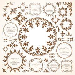 高級感のある豪華なあしらい。見出しや飾り罫のセット。デザイン素材。装飾素材。	
