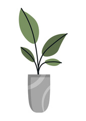 Flowerpot with leaves. Foliage in gray vase with abstract patterns, minimalistic style and luxury elements for home or restaurants with cafes. Floristry and gardening. Cartoon flat vector illustration