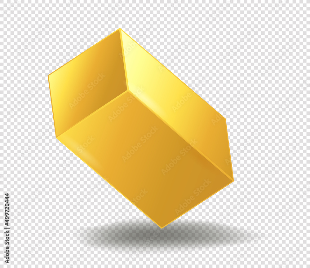 Poster golden figure cuboid. render of isometric and realistic object for education and teaching of geometr