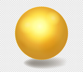 Golden figure sphere. Luxurious ball and realistic object rendering for games. Glitter, reflection and shadow. Graphic element for website on transparent background. Realistic vector illustration
