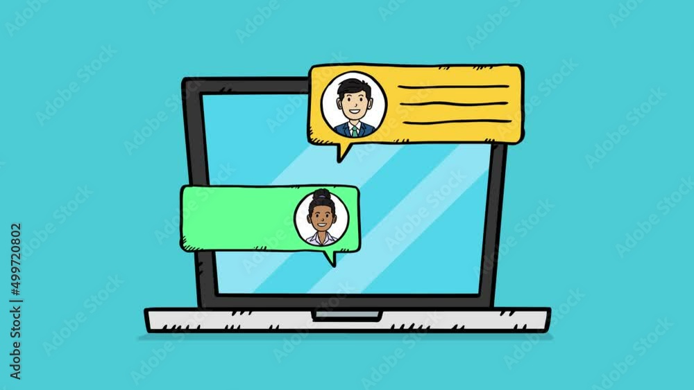 Poster 4k animation of video chat on laptop screen. animation is it easy to edit talking loop.
