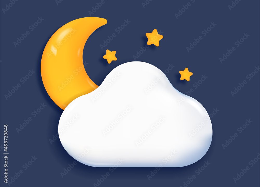 Poster 3d weather icon. element for user and interface of mobile application with dark night sky, stars, mo