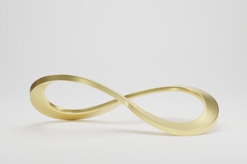 Symbol infinity golden on white background. 3d rendering, 3d illustration