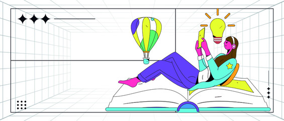 Reading character flat vector concept operation illustration
