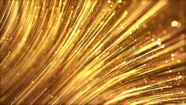 Luxurious golden particle stripes are constantly rising, shining particle light video, elegant particle line background. Oscar award ceremony, stage performance LED background.
