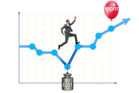 Chart with profit and cost and businessman