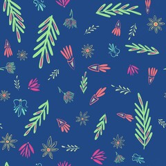 Botanical pattern in green and rose colours 