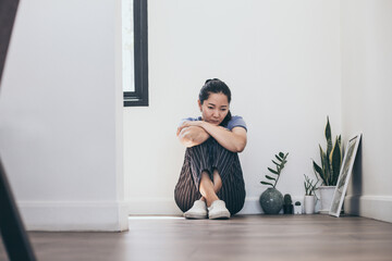 sad serious illness woman.depressed emotion panic attacks alone sick people fear stressful...