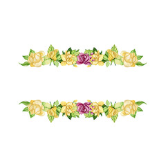 Copy space watercolor rose flowers yellow and pink square banner