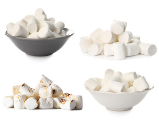 Set of tasty marshmallows isolated on white