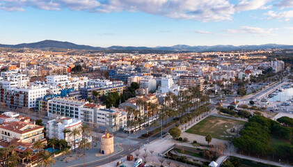 Fototapeta na wymiar Panoramic view of the city center and sea port at Vilanova i la Geltru, province of Barcelona, Catalonia, Spain