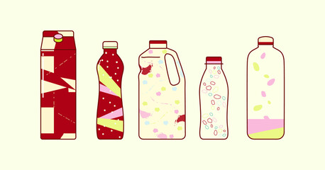 Set of milk, beverage containers in illustration vector flat design