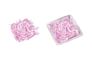 A bunch of shredded red onion and with a bowl in digital illustration art design