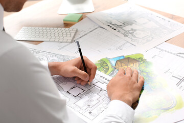 Young male landscape designer working in office