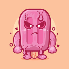 cute pink popsicle ice cream character mascot with angry expression isolated cartoon in flat style design