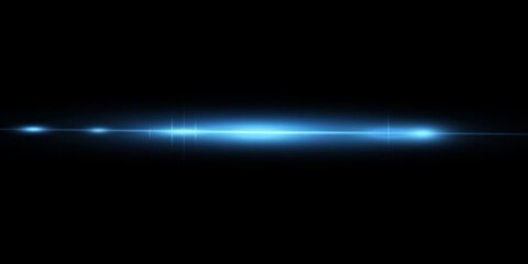 Horizontal lens flares pack. Laser beams, horizontal light rays.Beautiful light flares. Glowing streaks on dark background. Luminous abstract sparkling lined background.