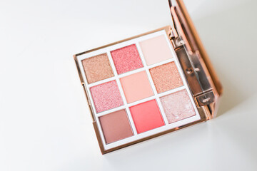 Eyeshadow palette on white background. Makeup palette close up