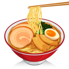 Japanese ramen noodle bowl illustration vector.