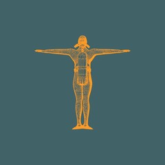Monochrome silhouette of diver. Mesh grid texture