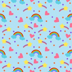 Fototapeta premium Seamless pattern with cute rainbow and clouds.