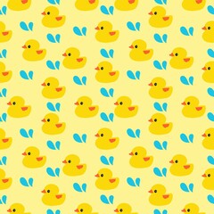Seamless pattern with cute ducks.Hand drawn cute rubber yellow duck pattern seamless.