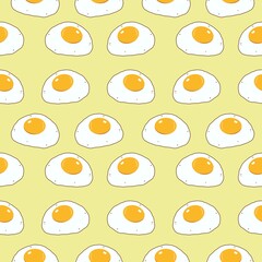 Cartoon eggs pattern on bright yellow background.