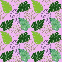 Foto op Aluminium Tropical pattern with trendy plants and leaves on a delicate background. Beautiful exotic plants. © Anchalee