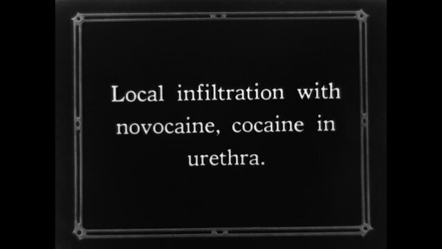 Surgical Film Narrative 1930 - Narrative frames from a 1930 film about prostate surgery.