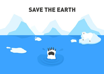 save earth for global warming with polar bear helping vector