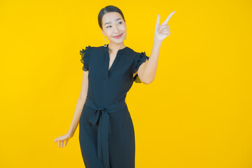 Portrait beautiful young asian woman smile with action