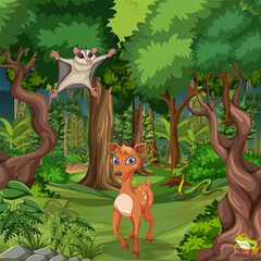 Wild animals in the forest scene