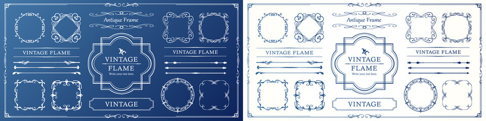 高級感のある豪華なあしらい。見出しや飾り罫のセット。デザイン素材。装飾素材。